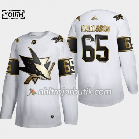 Barn Ishockey San Jose Sharks tröja Erik Karlsson 65 Adidas 2019-20 Golden Edition Vit Authentic